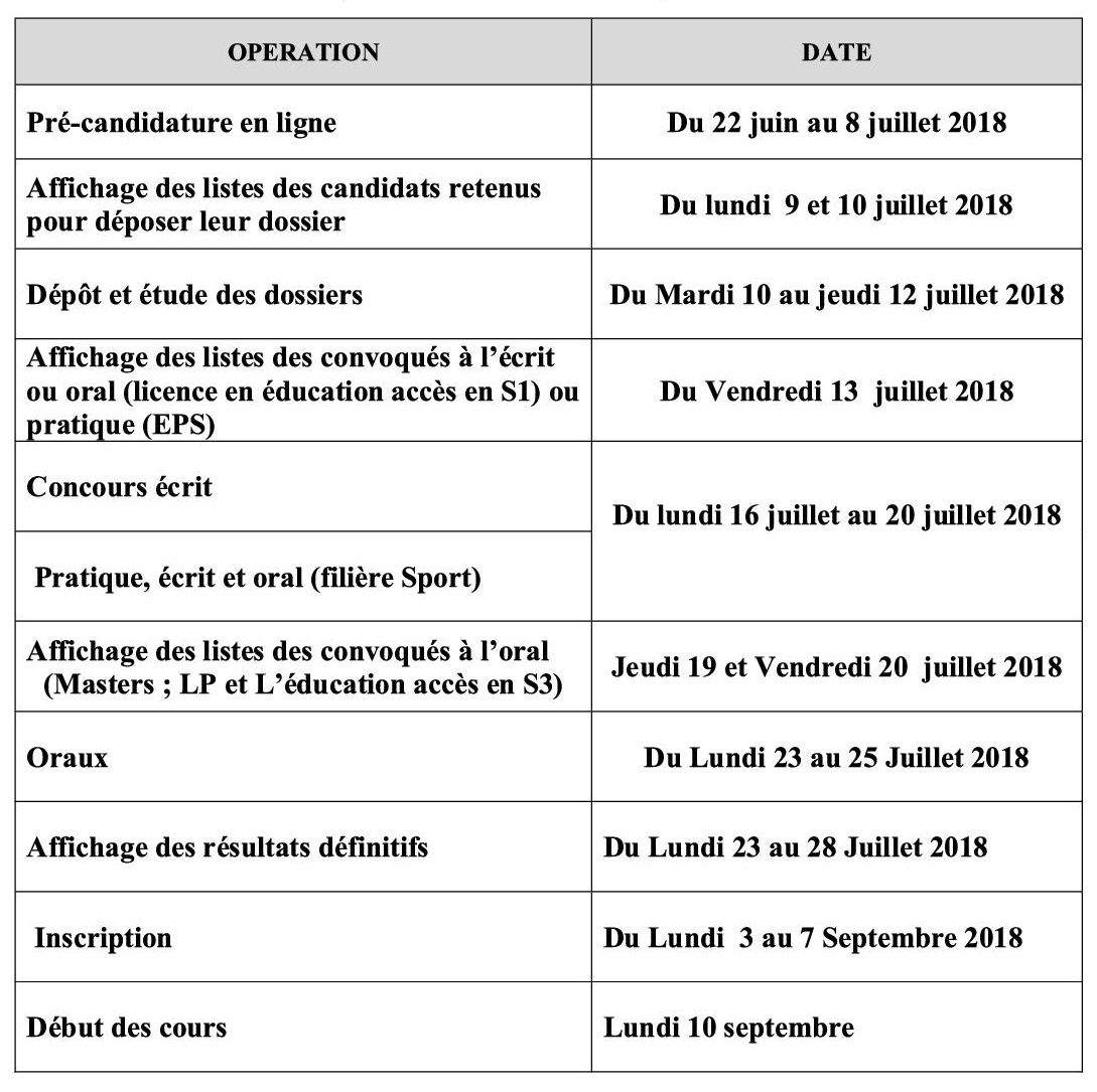 Calendrier Des Concours Rentrée 2018/2019 Ecole Normale Supérieure De Casablanca