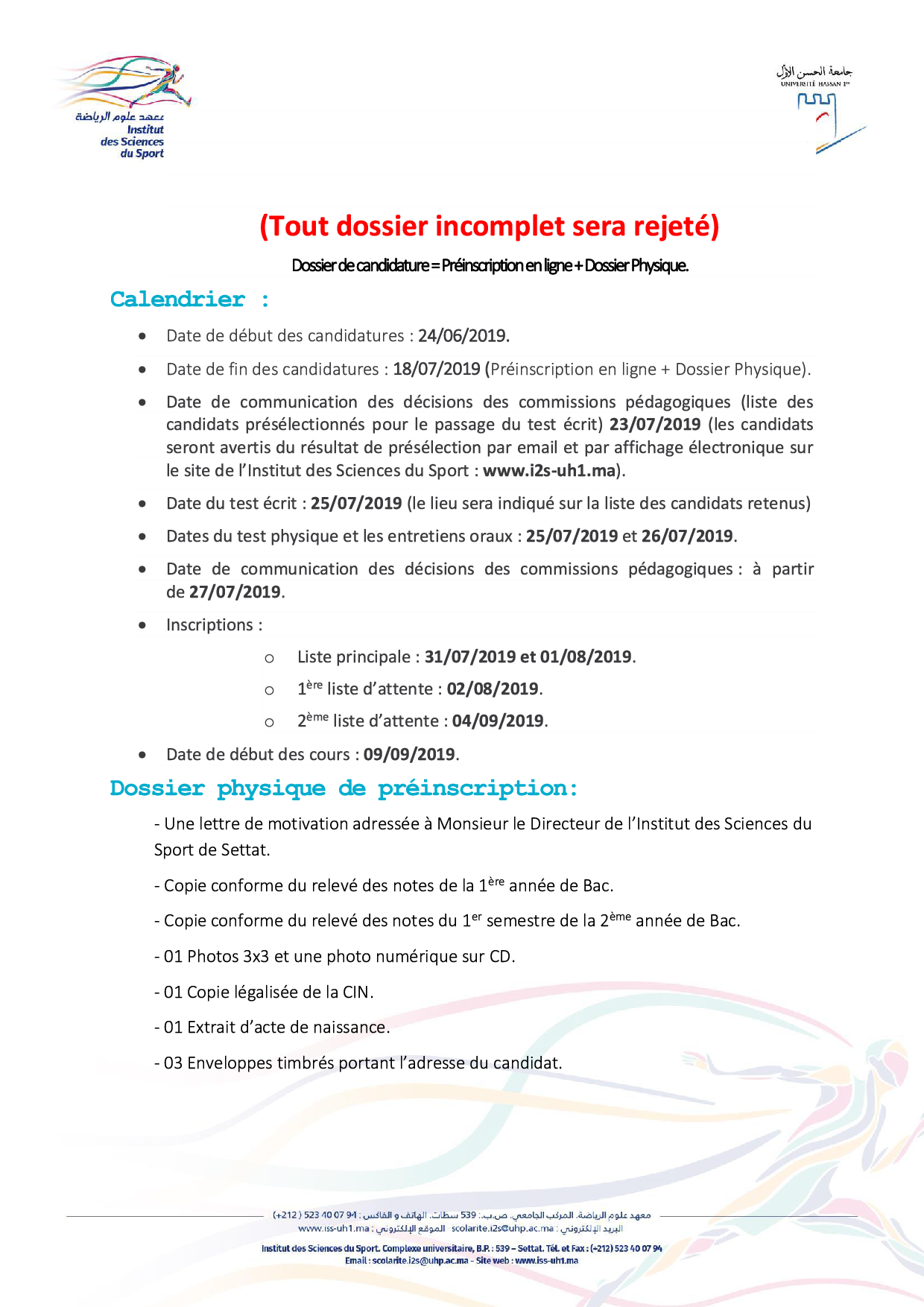 Accès à la 1ère année Filière Universitaire d’Education Licence Professionnelle de l’Education en Education Physique et Sportive (FUEEPS)