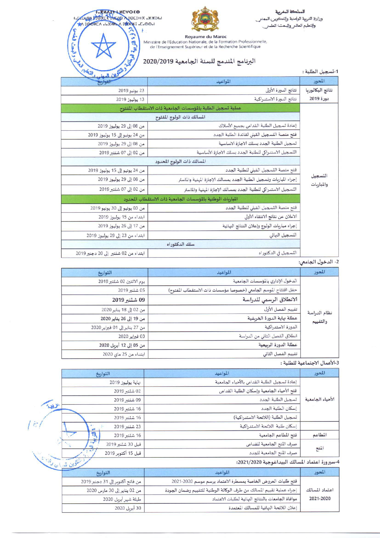 Programme intégré de l'année universitaire 1440/1441 H (2019/2020)