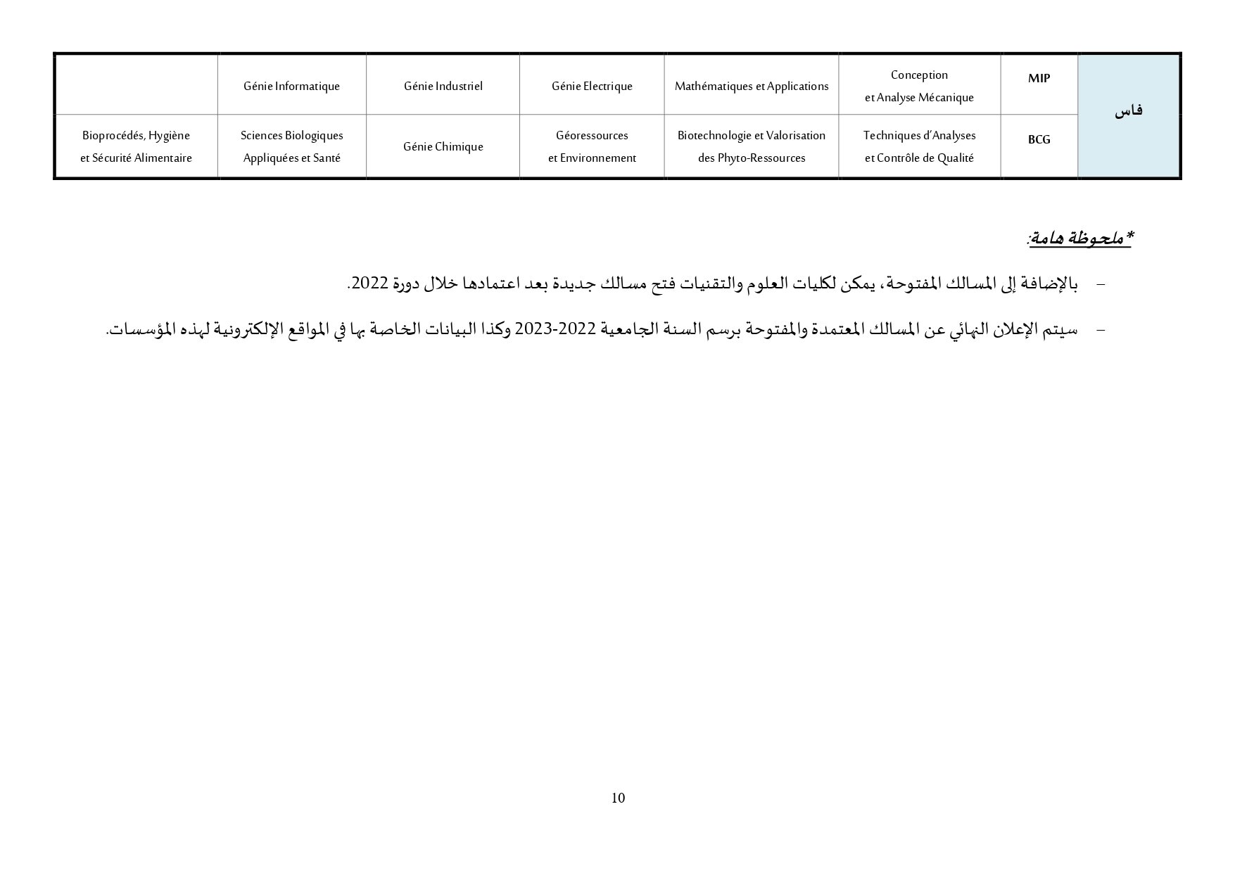 مذكرة ولوج كليات العلوم والتقنيات FST 2022-2023